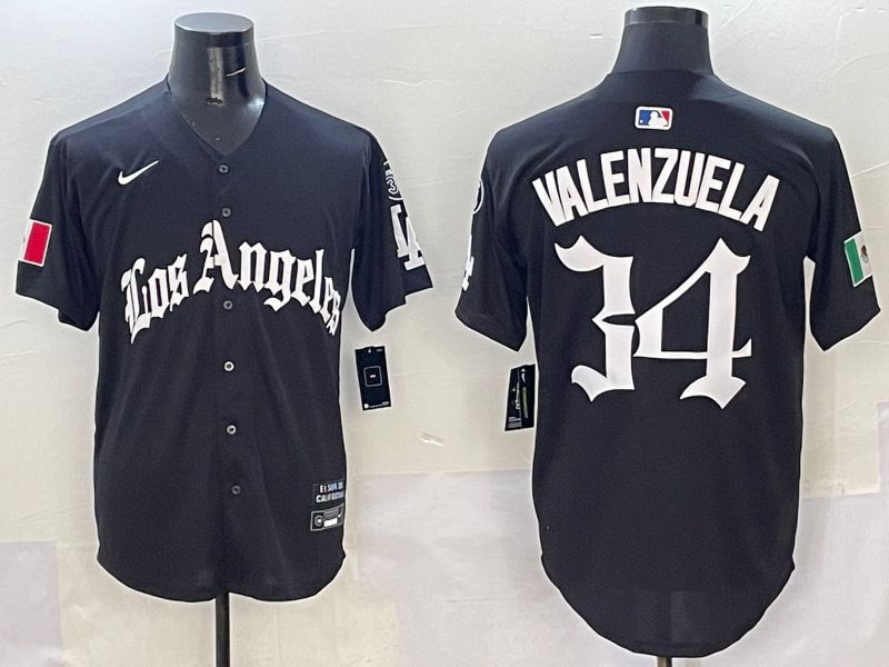 Men Los Angeles Dodgers #34 Valenzuela Black Five generations Joint Name 2025 Nike MLB Jersey style 1->los angeles dodgers->MLB Jersey